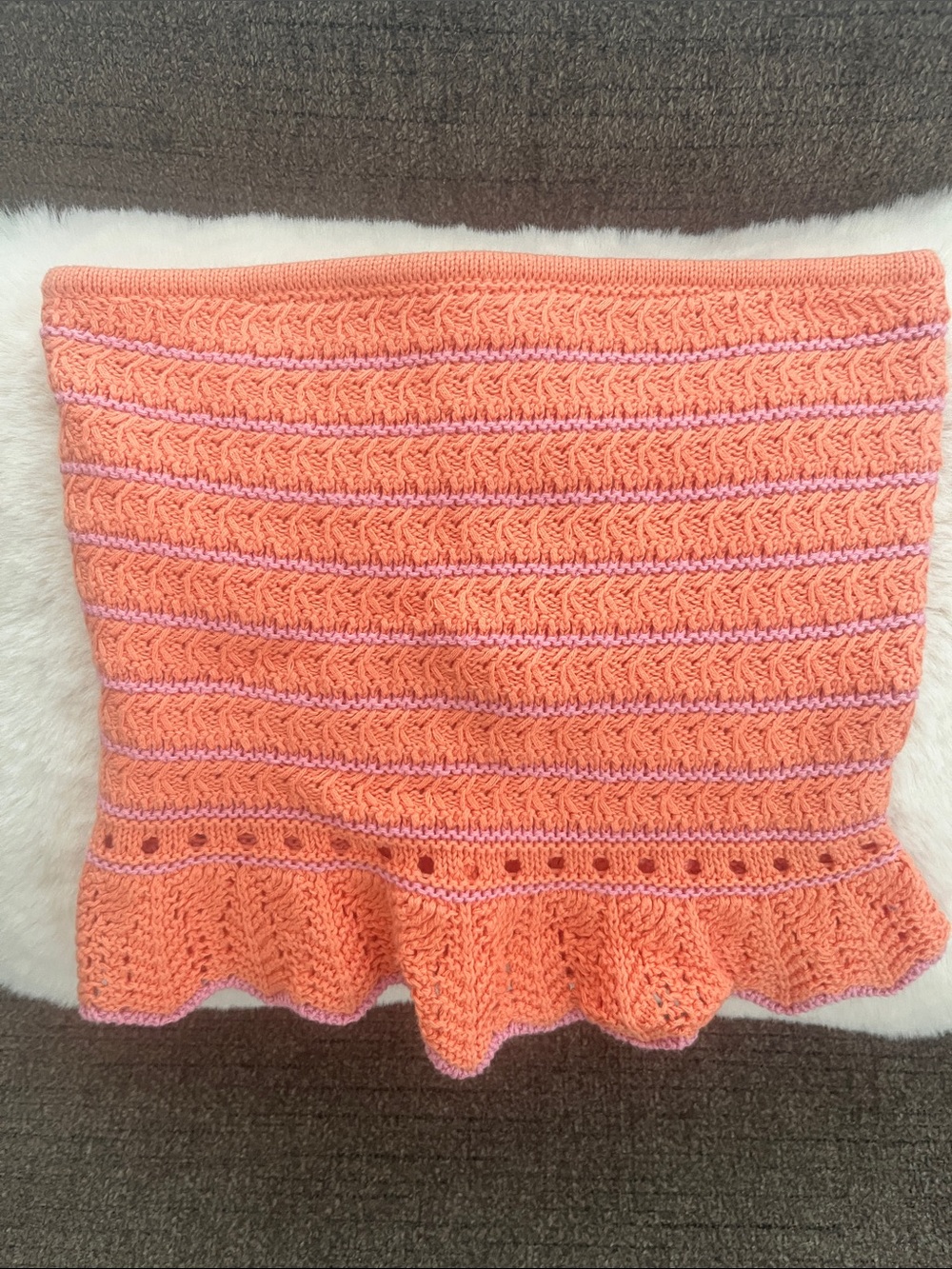 American Eagle Outfitters Peach Knit top with Pink Trim